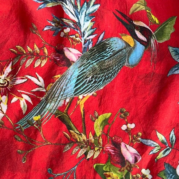 Johnny Was Sheer Button Front Red Multi Color Roll Sleeve Tunic Size L - Picture 11 of 13